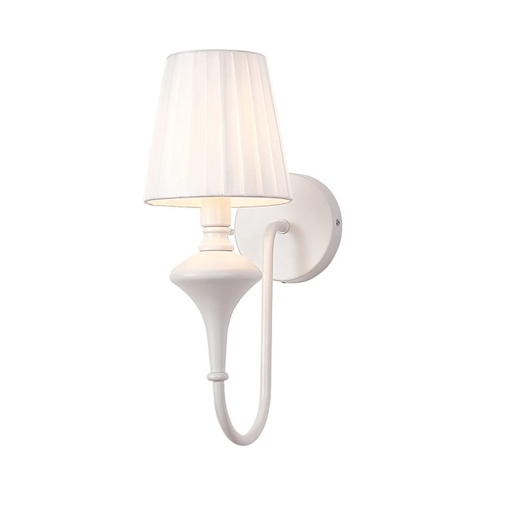 JIOLLGBBM White Fabric Shade Wall Lamp, 1-Light Romantic Socket Bedside Sconce Lighting Fixture for Bedroom Living Room (Color: 5W Cool White, Size: D14.5 H38cm)