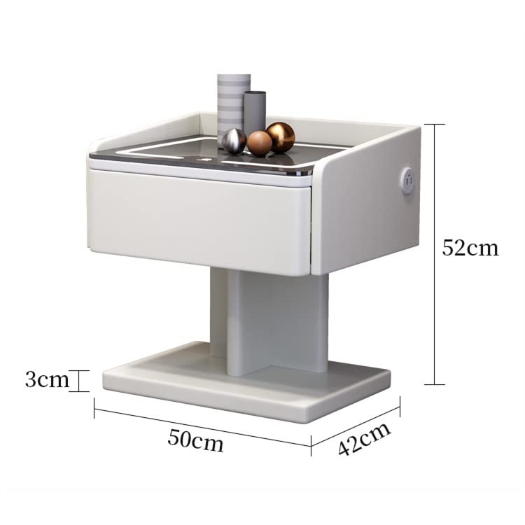 Creative Smart Bedside Table with Charging Style USB Bedroom Nightstands LED Light Side Cabinet (Color : Svart, Size : A) (Wit Argento)