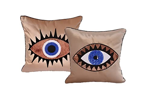 GELIVING Throw Pillow Set - Evil Eye Throw Pillows - Midnight Blue Accent Pillows - Home Decor Velvet Cushions - Amulet Protection Against Misfortune