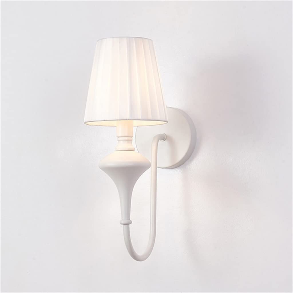 JIOLLGBBM White Fabric Shade Wall Lamp, 1-Light Romantic Socket Bedside Sconce Lighting Fixture for Bedroom Living Room (Color: 5W Cool White, Size: D14.5 H38cm)