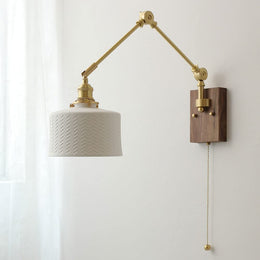 Brushed Brass Swing-Arm Ceramic Wall Sconce