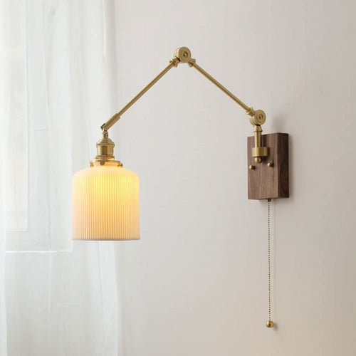 Brushed Brass Swing-Arm Ceramic Wall Sconce