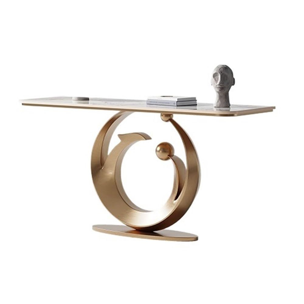 Home Modern Entryway Table with Faux Marble Top and Metal Base, Featuring Induction Light - Console Table for Narrow Spaces Behind Couch