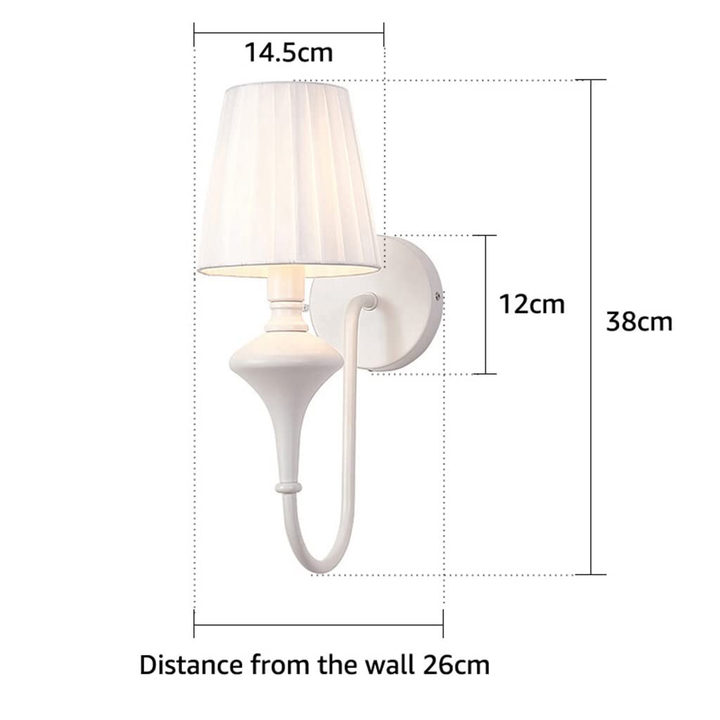JIOLLGBBM White Fabric Shade Wall Lamp, 1-Light Romantic Socket Bedside Sconce Lighting Fixture for Bedroom Living Room (Color: 5W Cool White, Size: D14.5 H38cm)