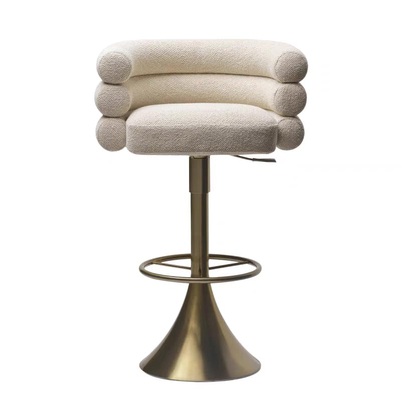 Luxury Modern Swivel Bar Stool with Gold Metal Base, Adjustable Height, Backrest, High-End Upholstered Kitchen Counter Chair