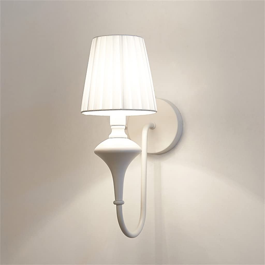 JIOLLGBBM White Fabric Shade Wall Lamp, 1-Light Romantic Socket Bedside Sconce Lighting Fixture for Bedroom Living Room (Color: 5W Cool White, Size: D14.5 H38cm)