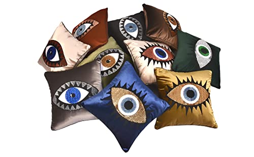 GELIVING Throw Pillow Set - Evil Eye Throw Pillows - Midnight Blue Accent Pillows - Home Decor Velvet Cushions - Amulet Protection Against Misfortune