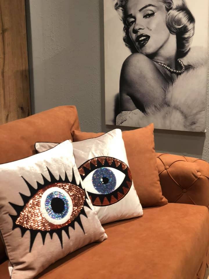 GELIVING Throw Pillow Set - Evil Eye Throw Pillows - Midnight Blue Accent Pillows - Home Decor Velvet Cushions - Amulet Protection Against Misfortune