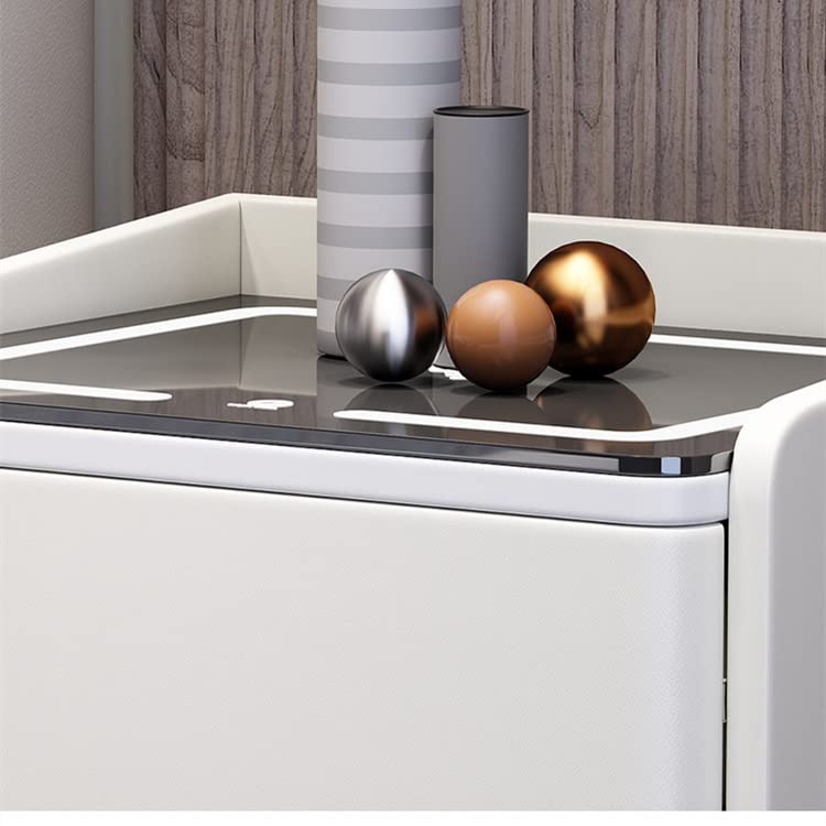 Creative Smart Bedside Table with Charging Style USB Bedroom Nightstands LED Light Side Cabinet (Color : Svart, Size : A) (Wit Argento)