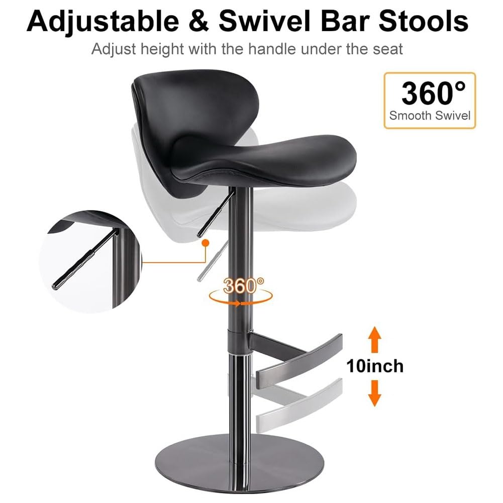Etlegor Adjustable Swivel Barstools Bar Chair, Modern Counter Height Bar Stools with Back and Footrest Faux Leather Upholstered for Kitchen, Bar, Dining Room