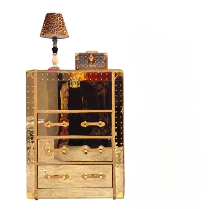 Gold Mirrored 3-Drawer Accent Cabinet with Upper Storage Compartment