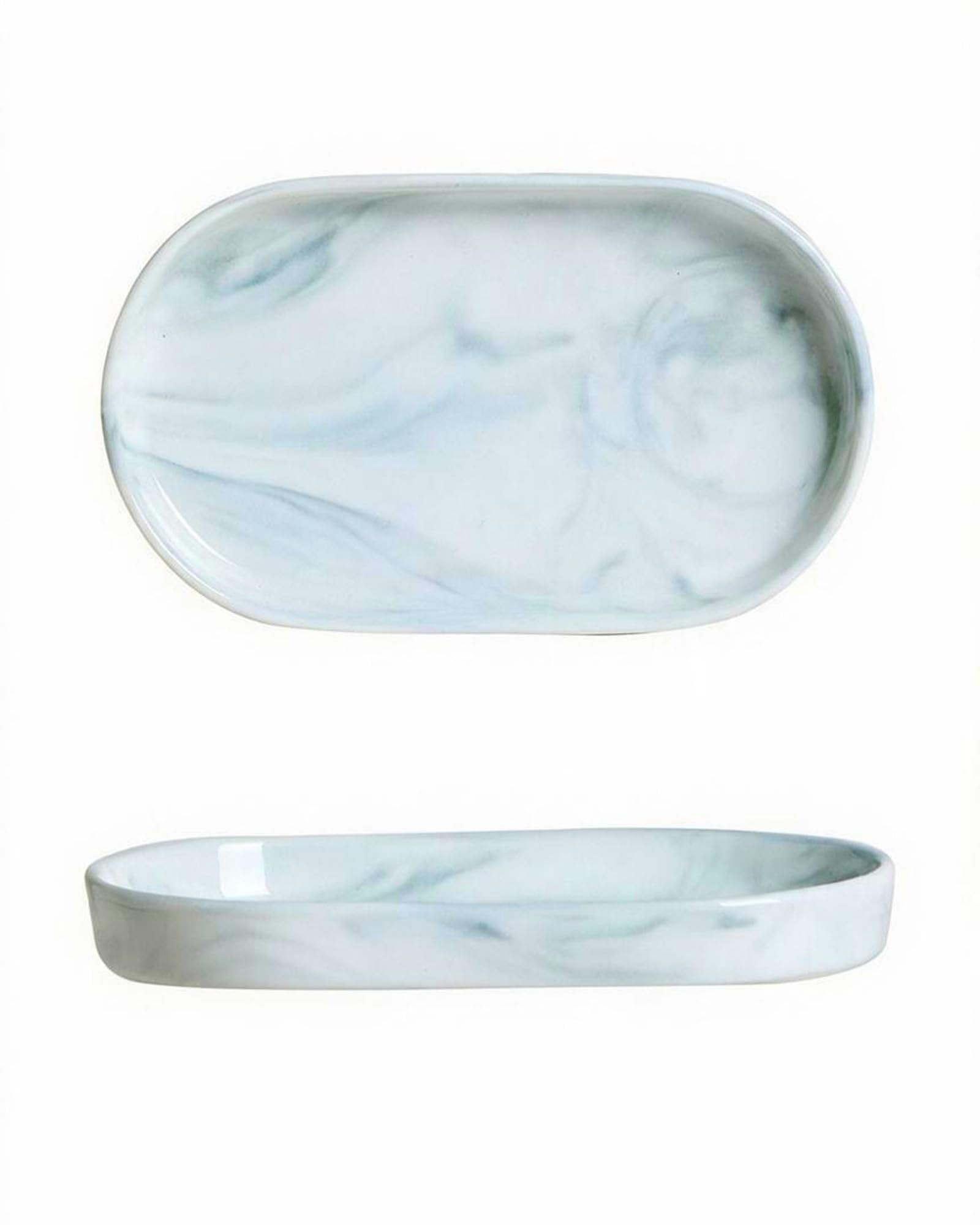 Ceramic Vanity Tray, 6.4 x 3.6 Inch Oval Bathroom Trinket Makeup Divider