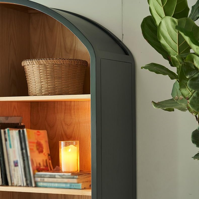 FUKUHARA Bookshelf for Bedroom Wabi-sabi Style Bookshelf Retro Rattan Storage Rack Home Living Room Floor-Standing Wooden Display Cabinet Decorative Bookcase