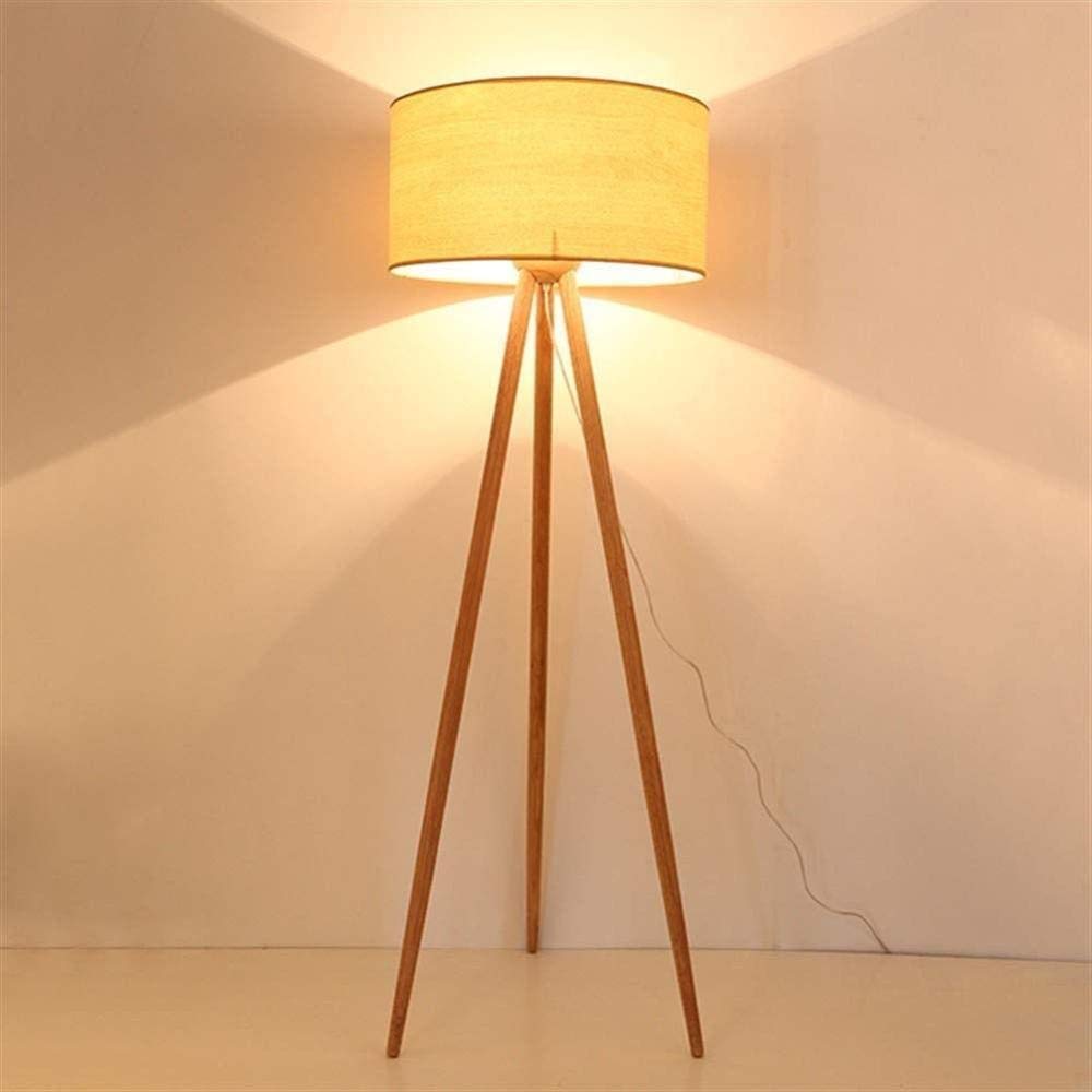 Floor Lamp Floor Lamp Linen Lampshade Foot Switch Log Floor Lamp Modern Minimalist Creative Tripod Solid Wood Vertical LED Floor Lamp in Living Room Bedroom