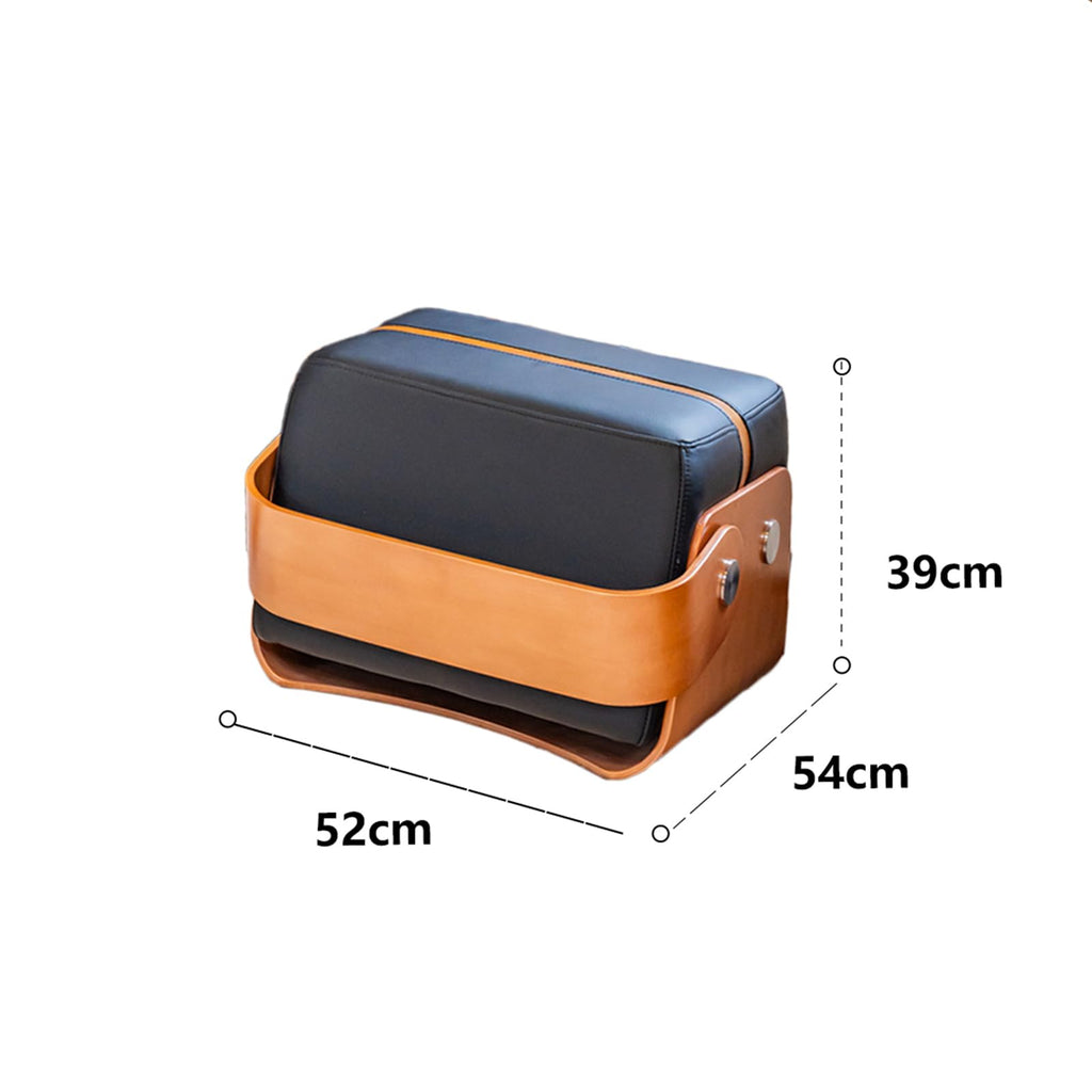 TBJEN Solid Wood Footstool Modern Leather Pouffe Footstool - Square Footrest Ottoman Small Couch Foot for Living Room Decor