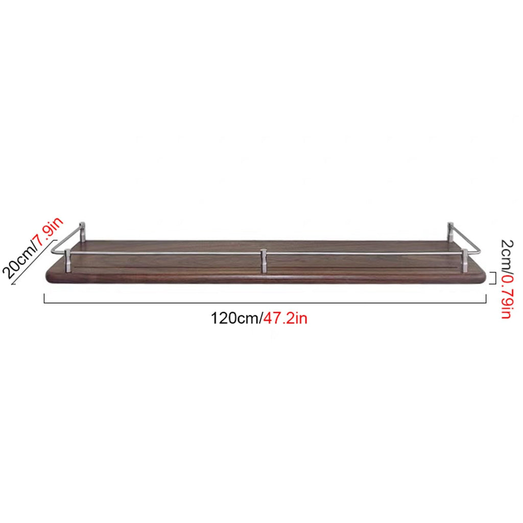 Set of 2 Modern Walnut Floating Shelves with Stainless Steel Guardrails, Perfect for Bathroom, Kitchen, Living Room, Plant & Art Display - 47.2x7.9in