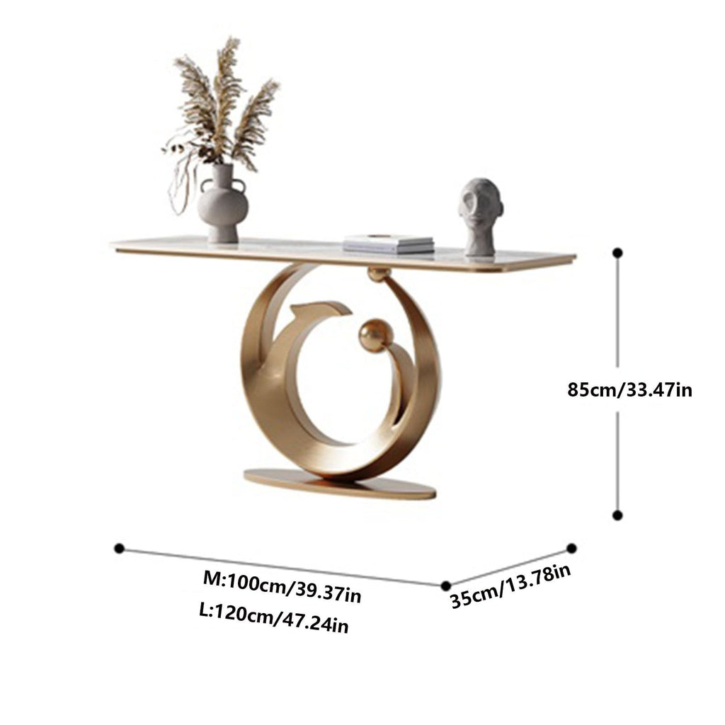 Home Modern Entryway Table with Faux Marble Top and Metal Base, Featuring Induction Light - Console Table for Narrow Spaces Behind Couch