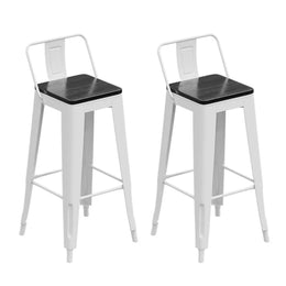 White Metal Counter Stools with Wood Seats