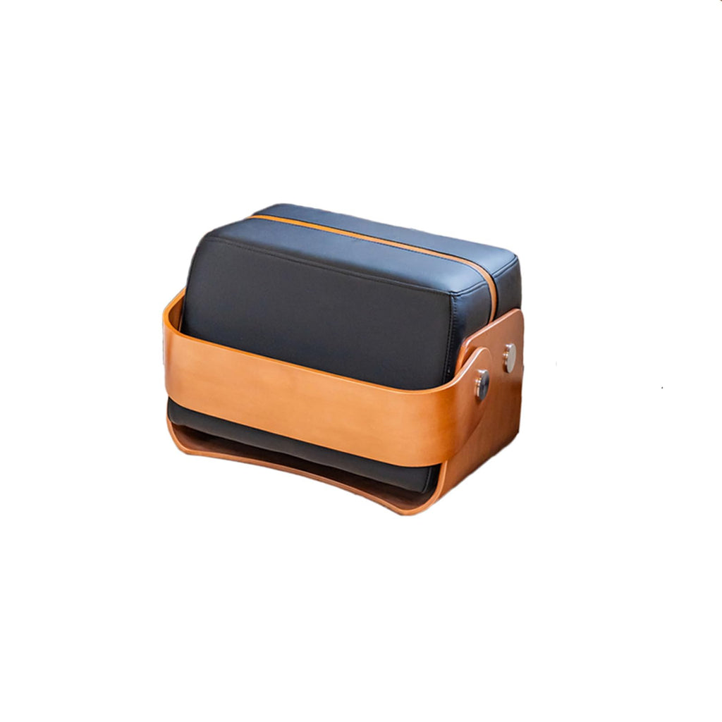 TBJEN Solid Wood Footstool Modern Leather Pouffe Footstool - Square Footrest Ottoman Small Couch Foot for Living Room Decor