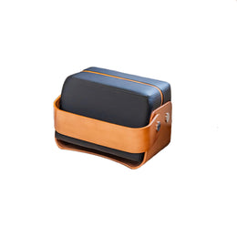 Square Leather and Wood Footstool Ottoman