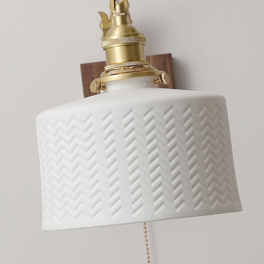 Nordic Brushed Brass Swing Arm Wall Sconce Indoor E27 1-Light Adjustable Wall Lamps White Ceramic Shade Japanese Wall Lighting Fixture Bedroom Study Reading Wall Lights (A) ()