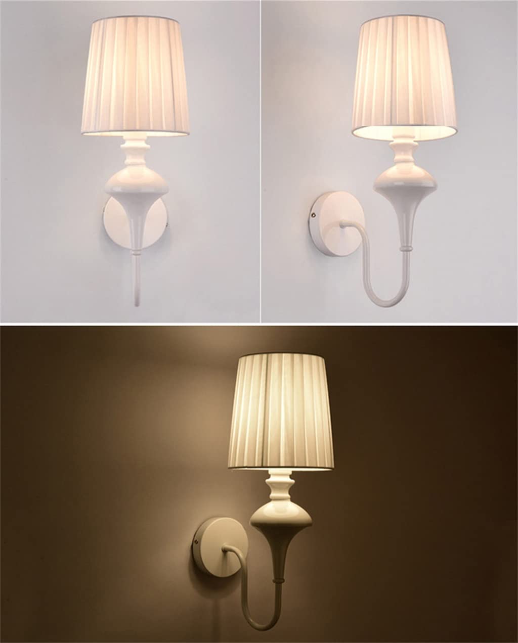 JIOLLGBBM White Fabric Shade Wall Lamp, 1-Light Romantic Socket Bedside Sconce Lighting Fixture for Bedroom Living Room (Color: 5W Cool White, Size: D14.5 H38cm)