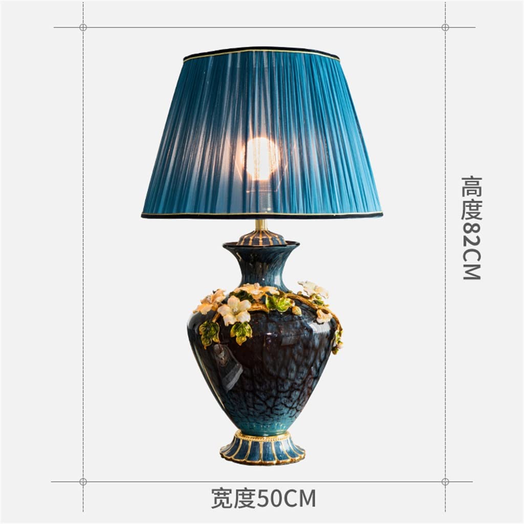 LSSOAZZVVN All Copper American Retro Table Lamp Ceramic Living Room Warm and Romantic Modern Bedroom Bedside Lamp (Color : Remote Control Size : 50 * 82cm)