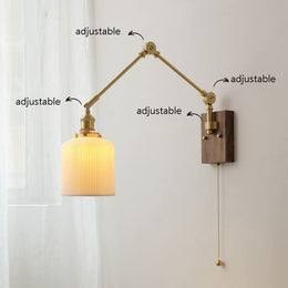 Brushed Brass Swing-Arm Ceramic Wall Sconce