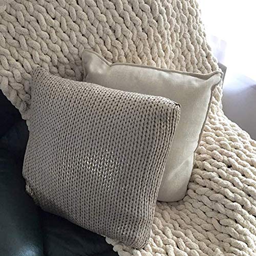 Chunky Knit Blanket Chenille, Handmade Chunky Throw Blankets Bulky Soft Fluffy Oversized Cable Braided Hand Knotted Throw for Sofa, Boho Gift -