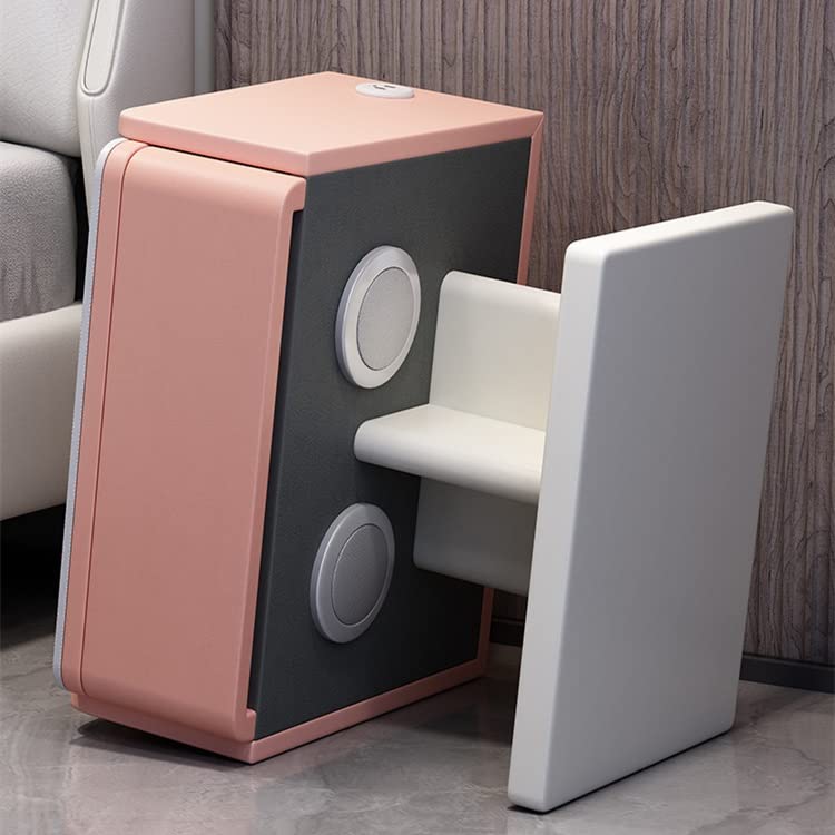 Creative Smart Bedside Table with Charging Style USB Bedroom Nightstands LED Light Side Cabinet (Color : Svart, Size : A) (Wit Argento)