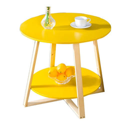 2-Tier Round Solid Wood Side Table