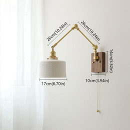 Brushed Brass Swing-Arm Ceramic Wall Sconce