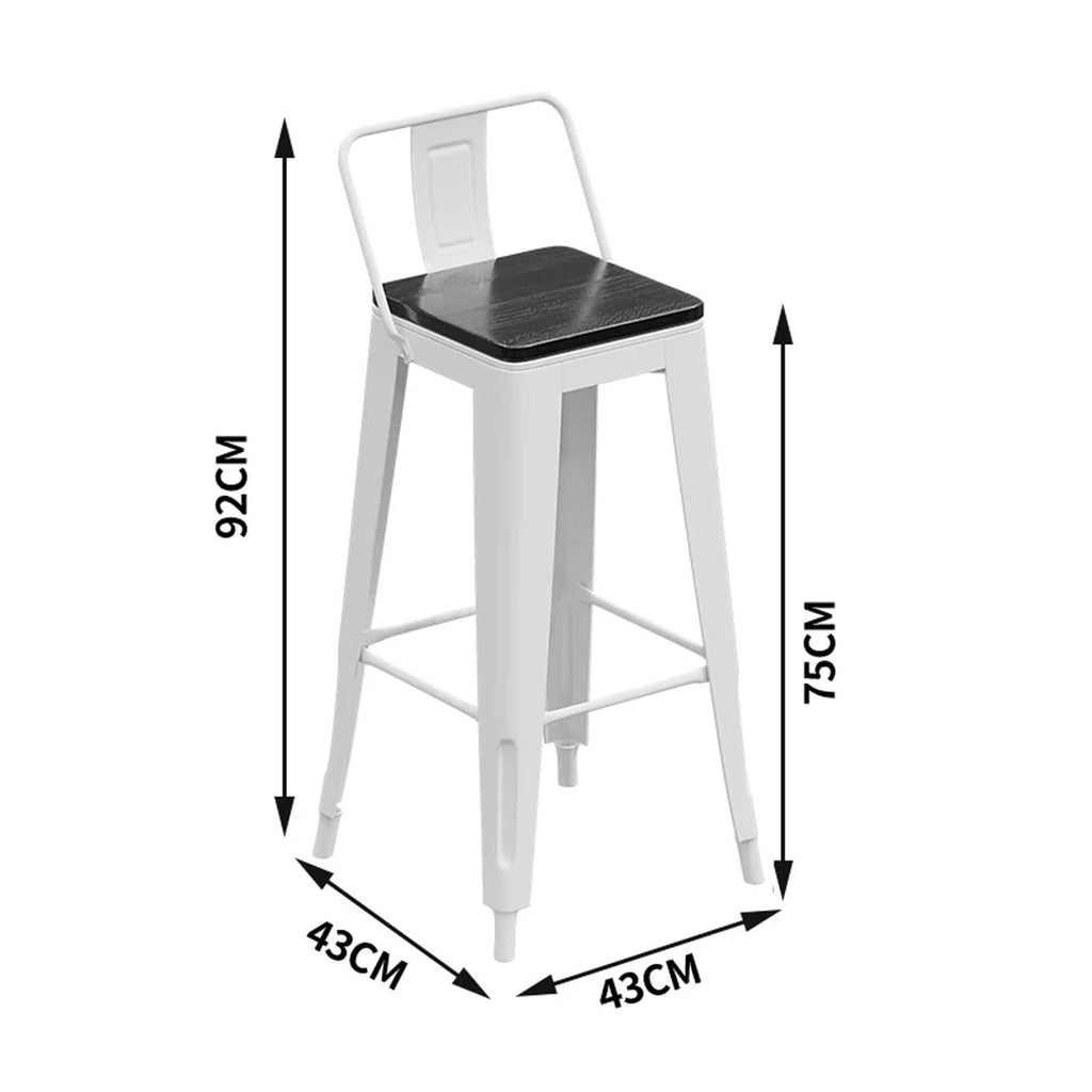 JOSOGO White Bar Stools Desk Set, Metal Bar Stools with Wooden Seat, Modern Counter Height Chairs with Low Back