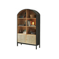 FUKUHARA Bookshelf for Bedroom Wabi-sabi Style Bookshelf Retro Rattan Storage Rack Home Living Room Floor-Standing Wooden Display Cabinet Decorative Bookcase