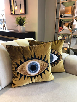Midnight Blue Evil Eye Velvet Pillow Set