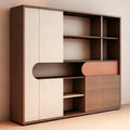 Aihm-Lon Bookshelf - Tall Bookcase with Modern Brown Wood Grain Design, Cube Storage Organizer Includes 5-Tier Open Display Shelf, Sliding Door