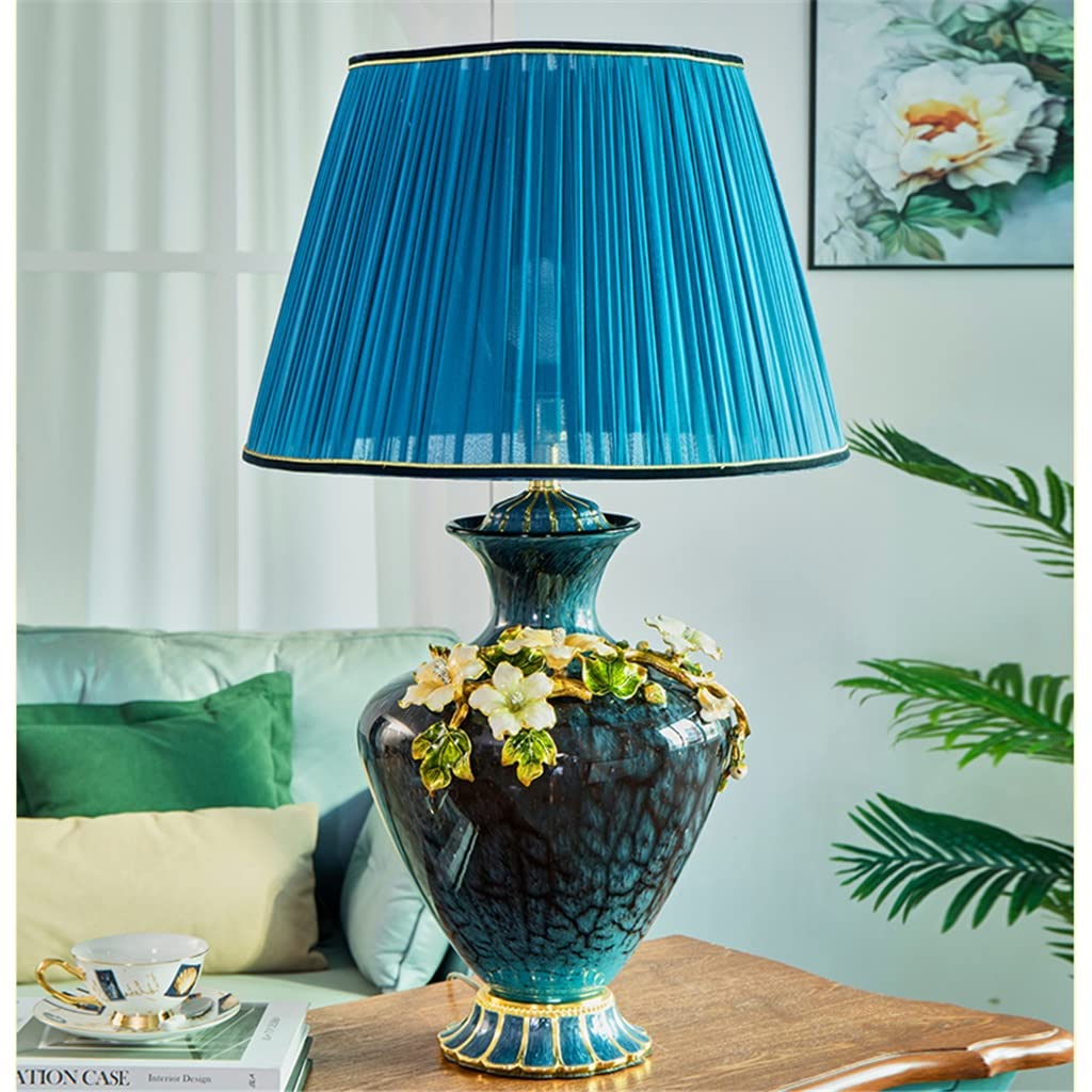 LSSOAZZVVN All Copper American Retro Table Lamp Ceramic Living Room Warm and Romantic Modern Bedroom Bedside Lamp (Color : Remote Control Size : 50 * 82cm)