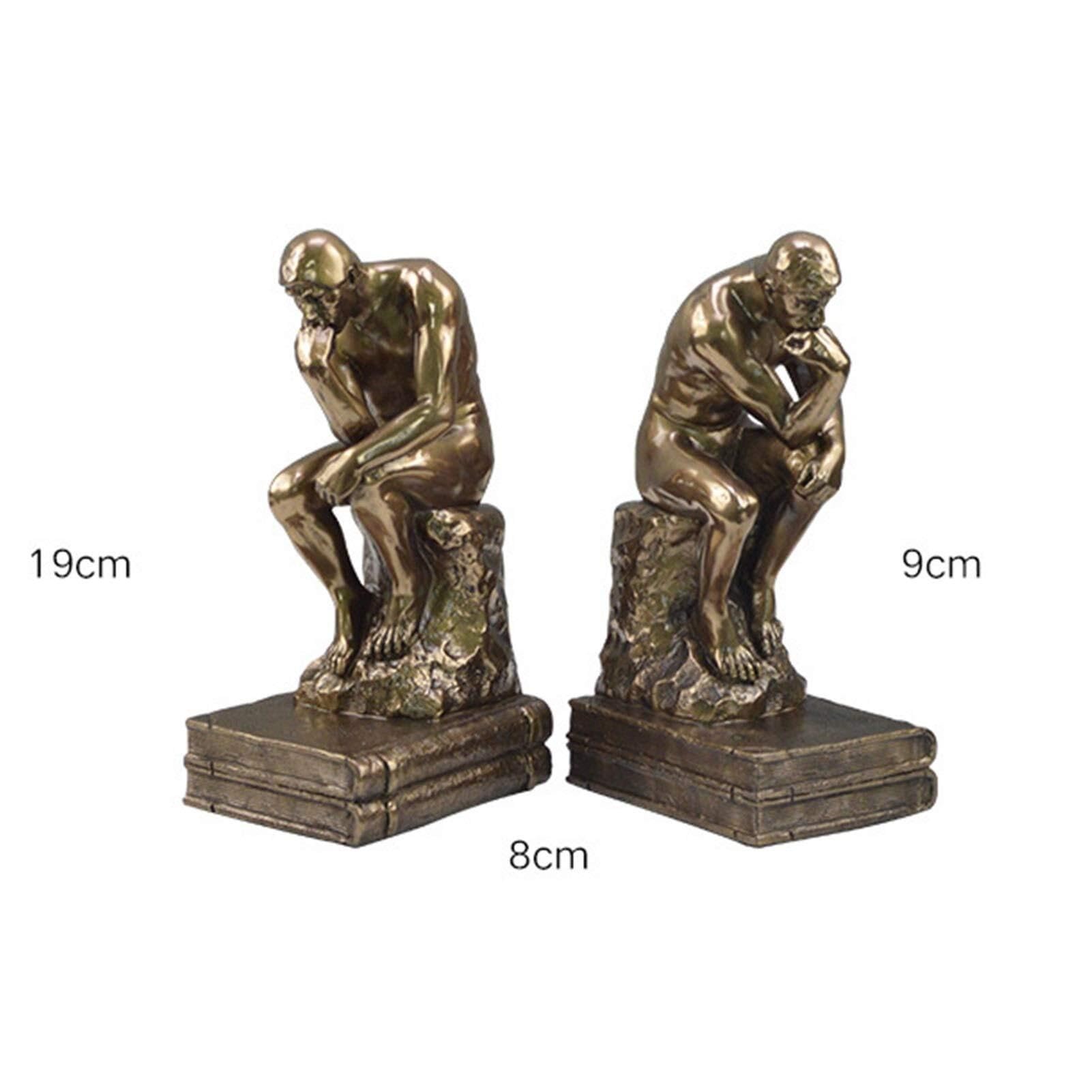 Thinker Bookends Set, 2 Pieces Decorative Resin Book Ends for Home, Office, Library, Study Room