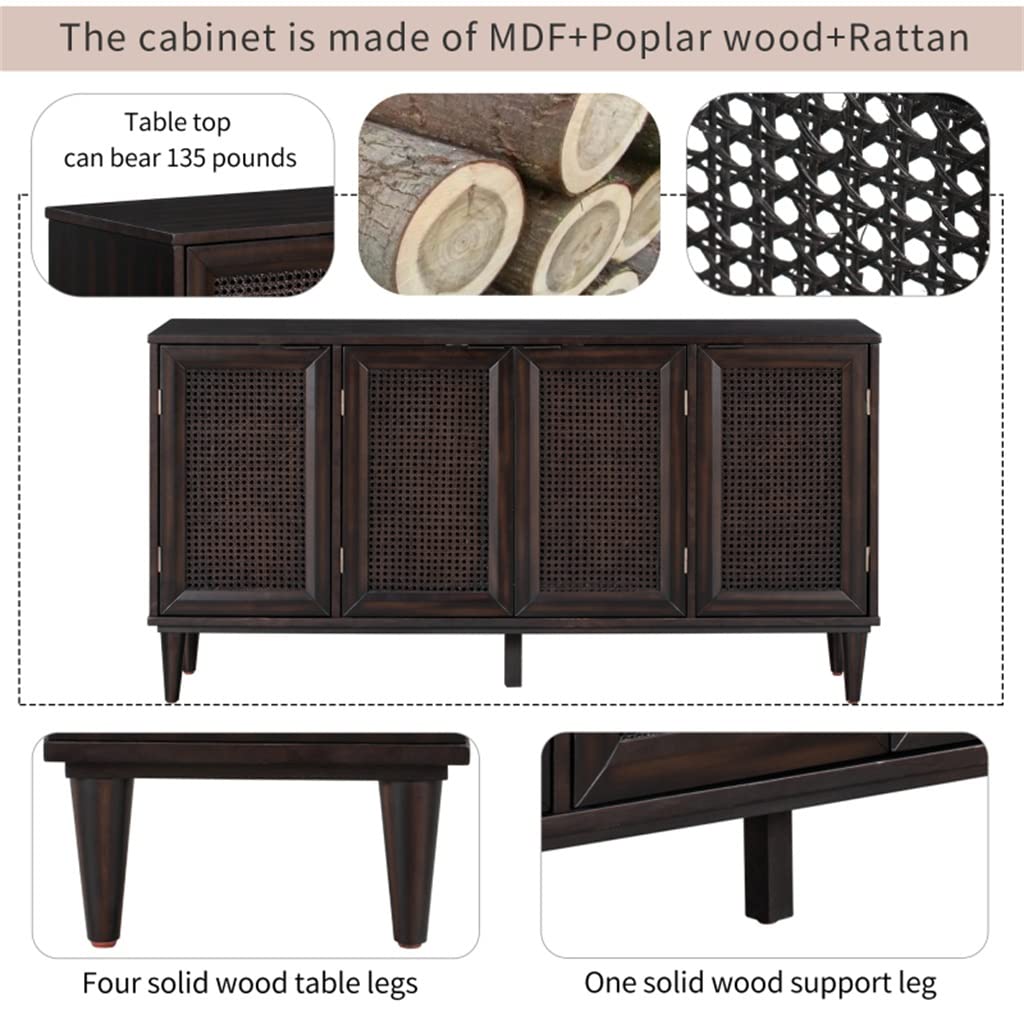 MWUCAIXIA Kitchen Functional Sideboard with Sliding Glass Doors and Integrated 16 Bar Wine Cabinet with Wine Glass Rack