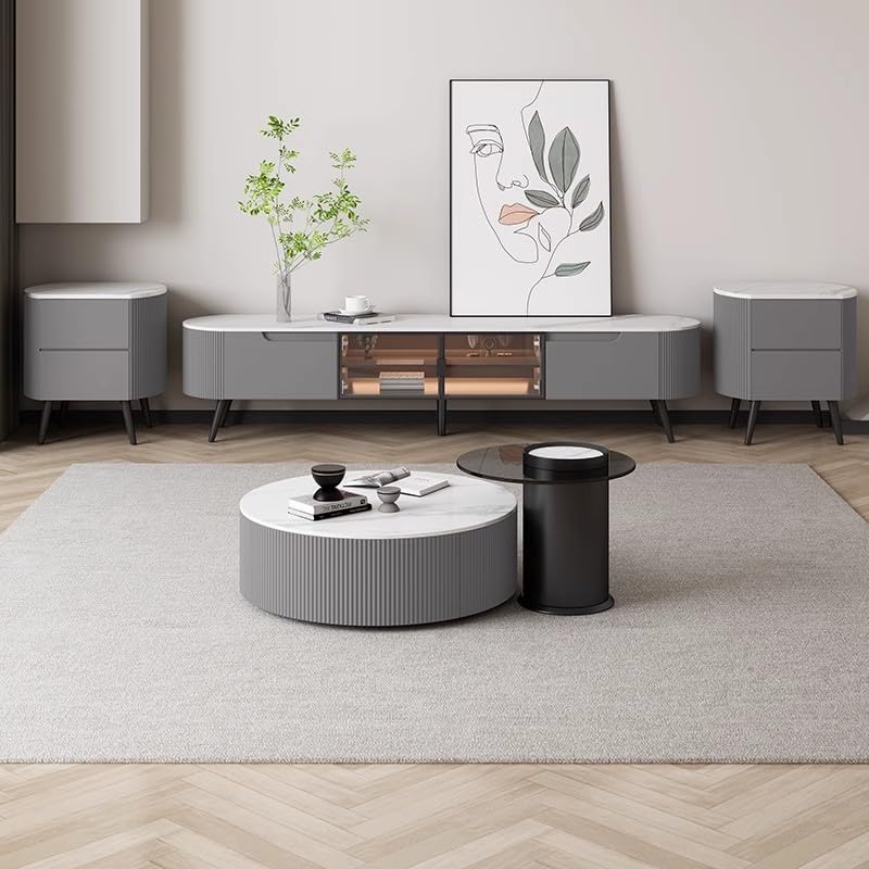 BGGJJ Coffee Table with Storage Large and Small Round Coffee Table Rock Plate Tea Table Home Small Household Coffee Table TV Cabinet Combination Coffee Table for Living Room