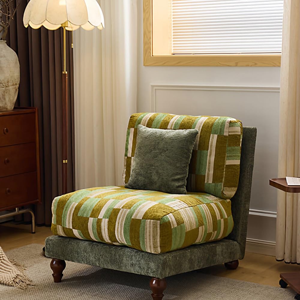 JOSOGO Armless Accent Chair, Striped Fabric Slipper for Living Room Vintage Upholstered, Mid-Century for Bedroom Retro(D)