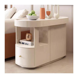 Cream Mobile Side Table Storage Cabinet