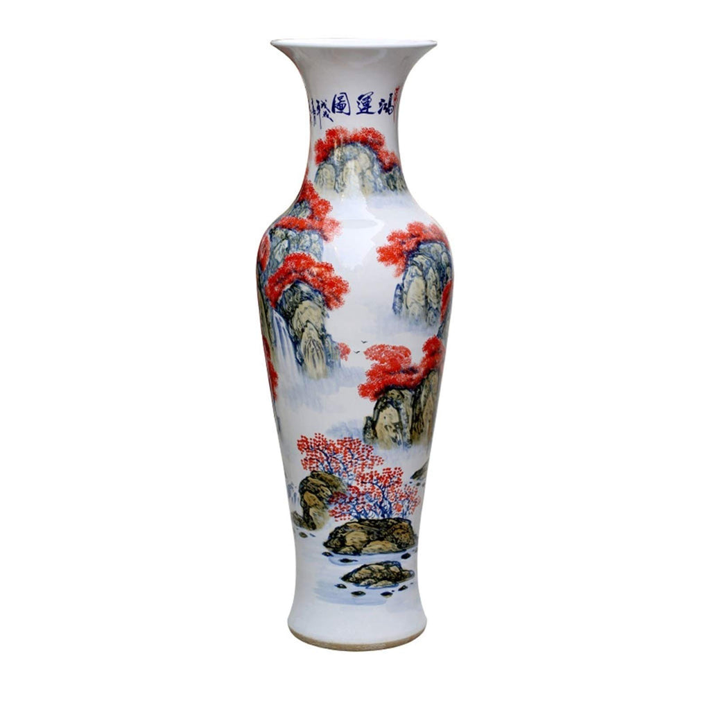 Floor vase Decorative Vase Ceramic Hand-Painted Landscape Painting Large Vase Home Living Room Decoration Opening Gift Floor Vase 39.3 Inches High Ceramic Vase Set
