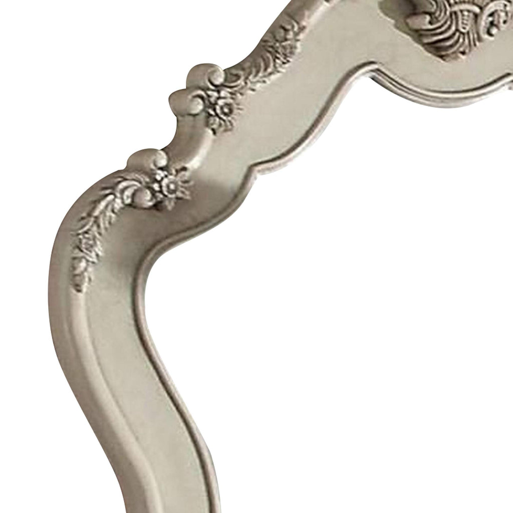 Benjara Wooden Arched Wall Mirror with Floral Design, White