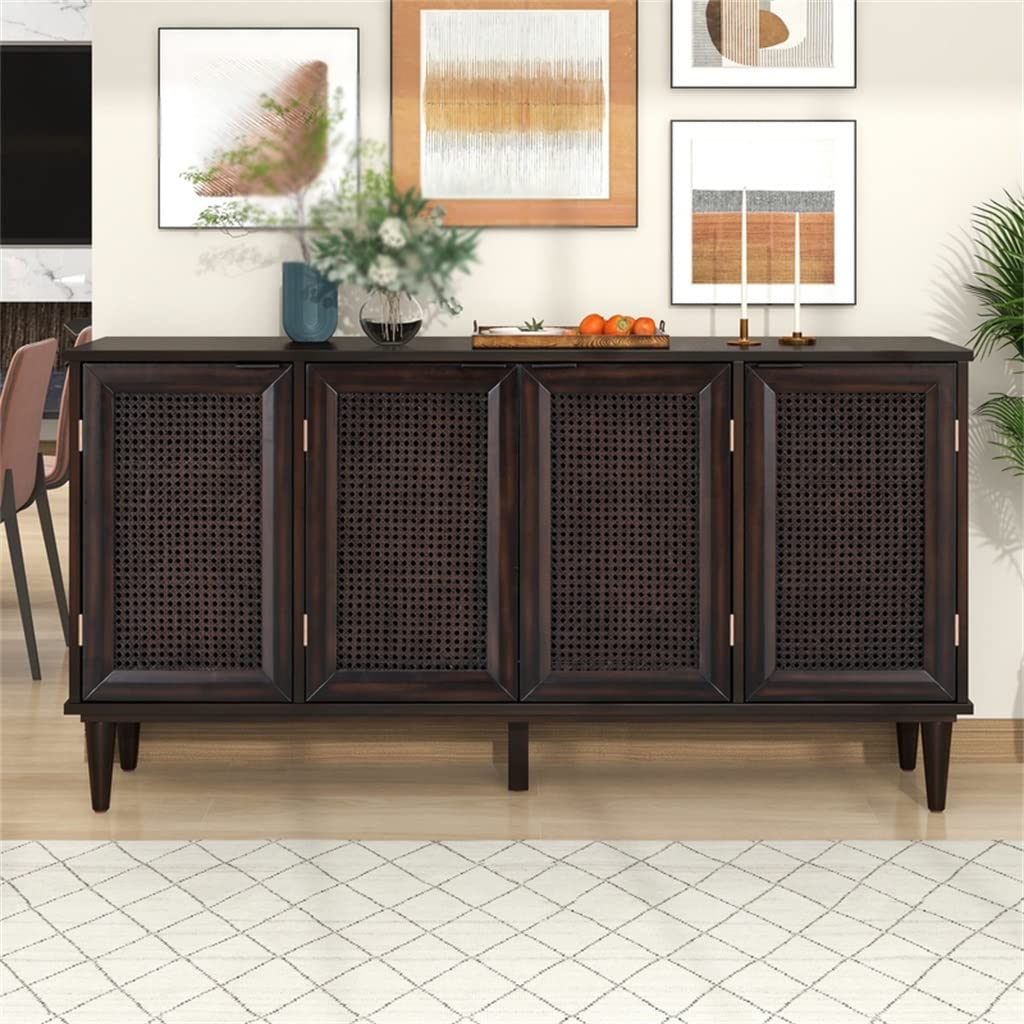 MWUCAIXIA Kitchen Functional Sideboard with Sliding Glass Doors and Integrated 16 Bar Wine Cabinet with Wine Glass Rack