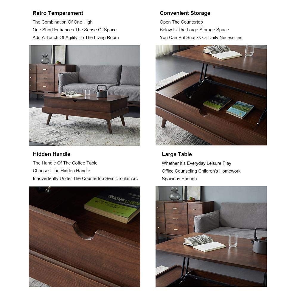 BTZHY Coffee Table Convertible Coffee Table to Dining Table, Multifunction Lift Top Table Hidden Handle Lift Up Coffee Table, Smooth Surface Table Corner Protection Storage Tea Table Strong Bearing C