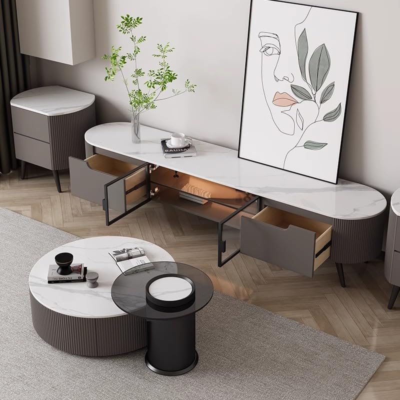 BGGJJ Coffee Table with Storage Large and Small Round Coffee Table Rock Plate Tea Table Home Small Household Coffee Table TV Cabinet Combination Coffee Table for Living Room