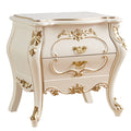 Night Stand White Bedside Tables with 2 Wood Drawers, Plastic Steel Frame Storage Cabinet Beautifully Carved Modern Style Nightstand for Bedroom 23.6" H Bedside Tables