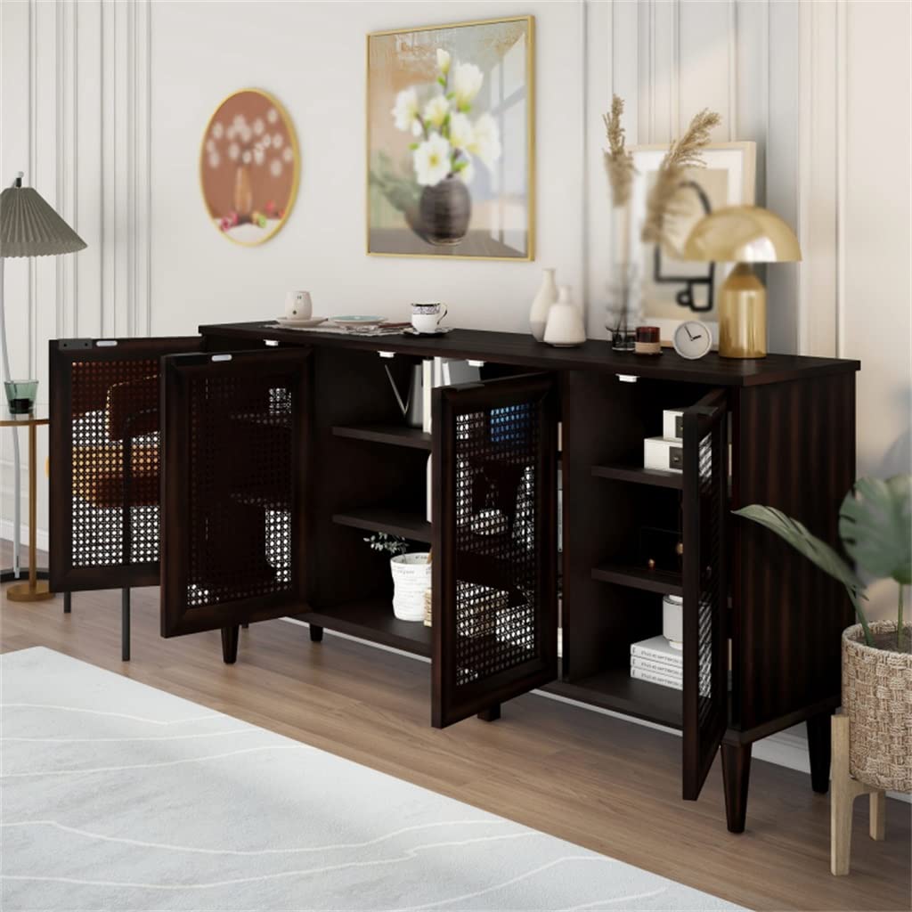 MWUCAIXIA Kitchen Functional Sideboard with Sliding Glass Doors and Integrated 16 Bar Wine Cabinet with Wine Glass Rack