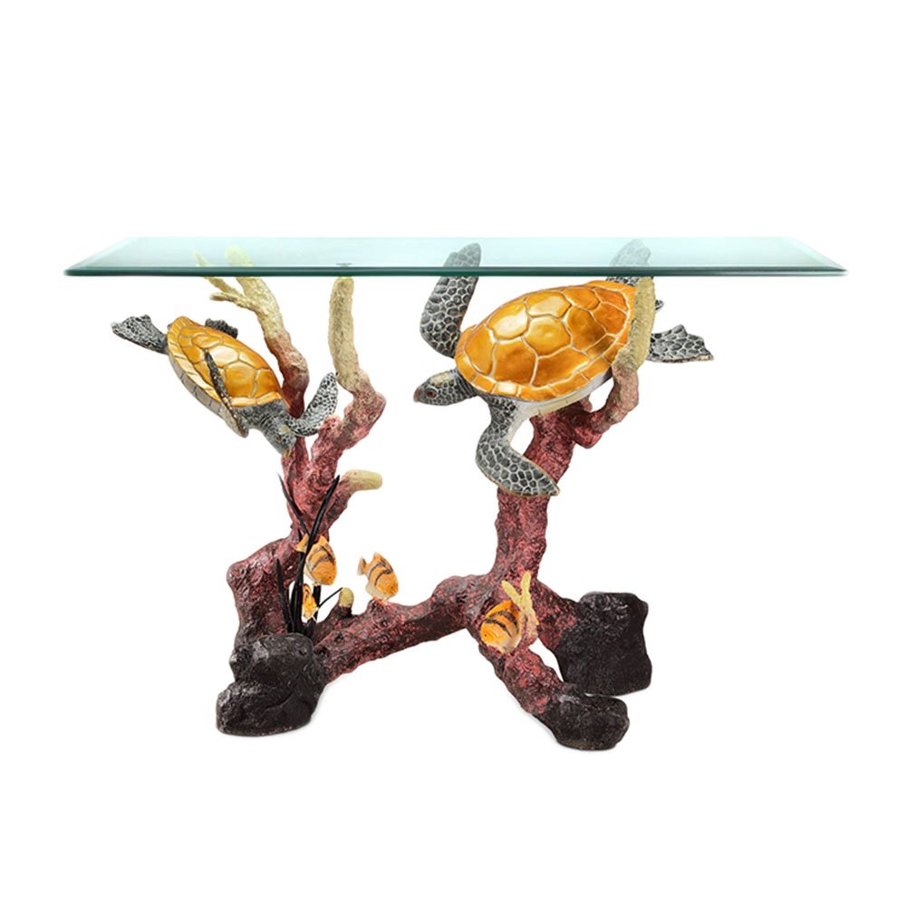 Stunning Sea Turtle Glass Top Console Table